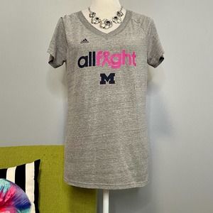 Adidas University of Michigan UofM Gray Breast Cancer Ribbon Tee